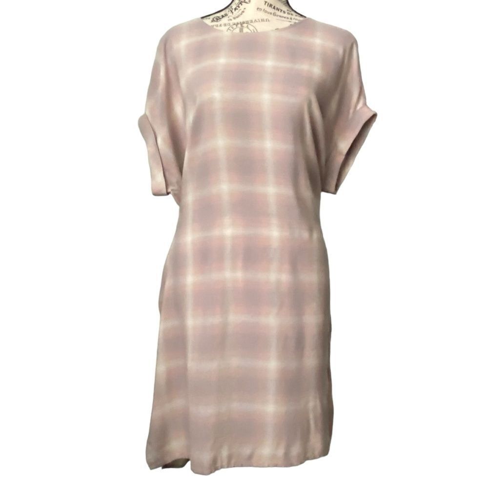 All Saints Sonny Check Short Sleeve Front Tie Shift Light Pink Dress Size US 2 - Picture 3 of 12